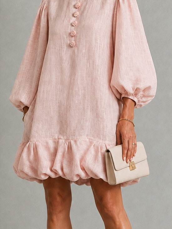 Rosalyn | Floral-Button Puff-Sleeve Mini Dress