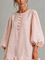 Rosalyn | Floral-Button Puff-Sleeve Mini Dress