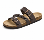 Caiden - Double-Buckle Braided Leather Cork Sandals