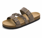 Caiden - Double-Buckle Braided Leather Cork Sandals