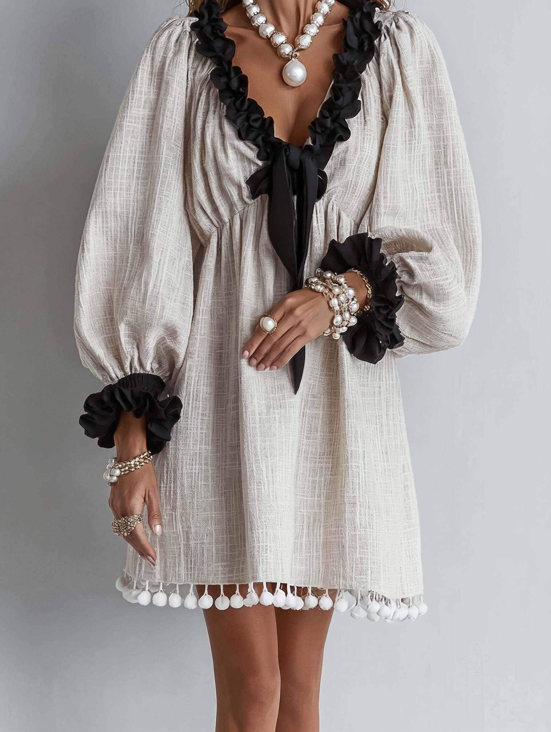 Anneliese | Ruffle-Trim Puff Sleeve Mini Dress